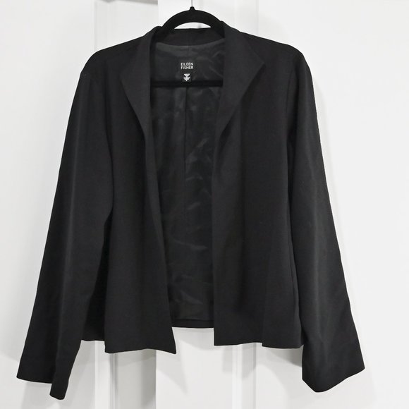 Eileen Fisher Large Open Front Classic Wool Blazer | Size Large - Picture 2 of 8